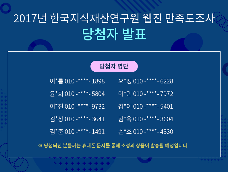 2017년 한국지식재산연구원 웹진 만조도 조사 이벤트 당첨자 발표