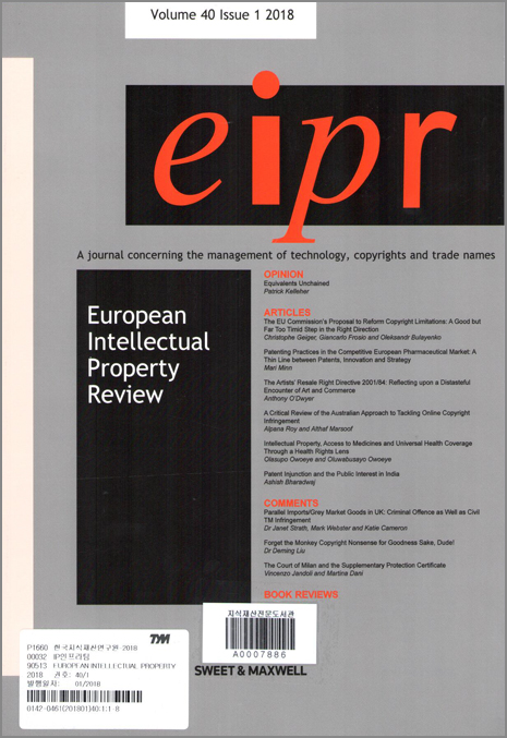 eipr=European intellectual property review Vol.40 Issue.1 2018