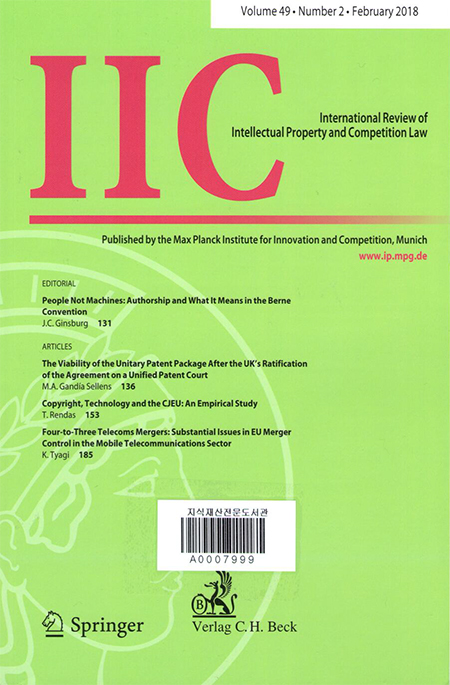 IIC : international review of industrial property and copyright law Vol.49 No.2 2018