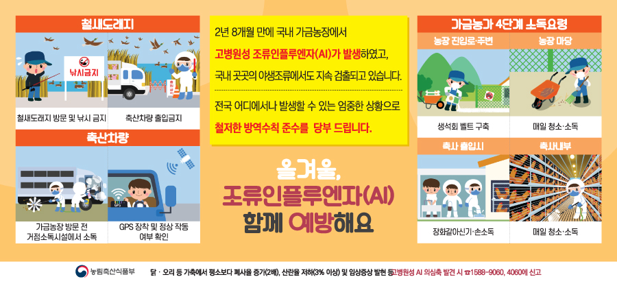 (농식품부) 고병원성 AI 확산방지를 위한 방역 수칙 포스터