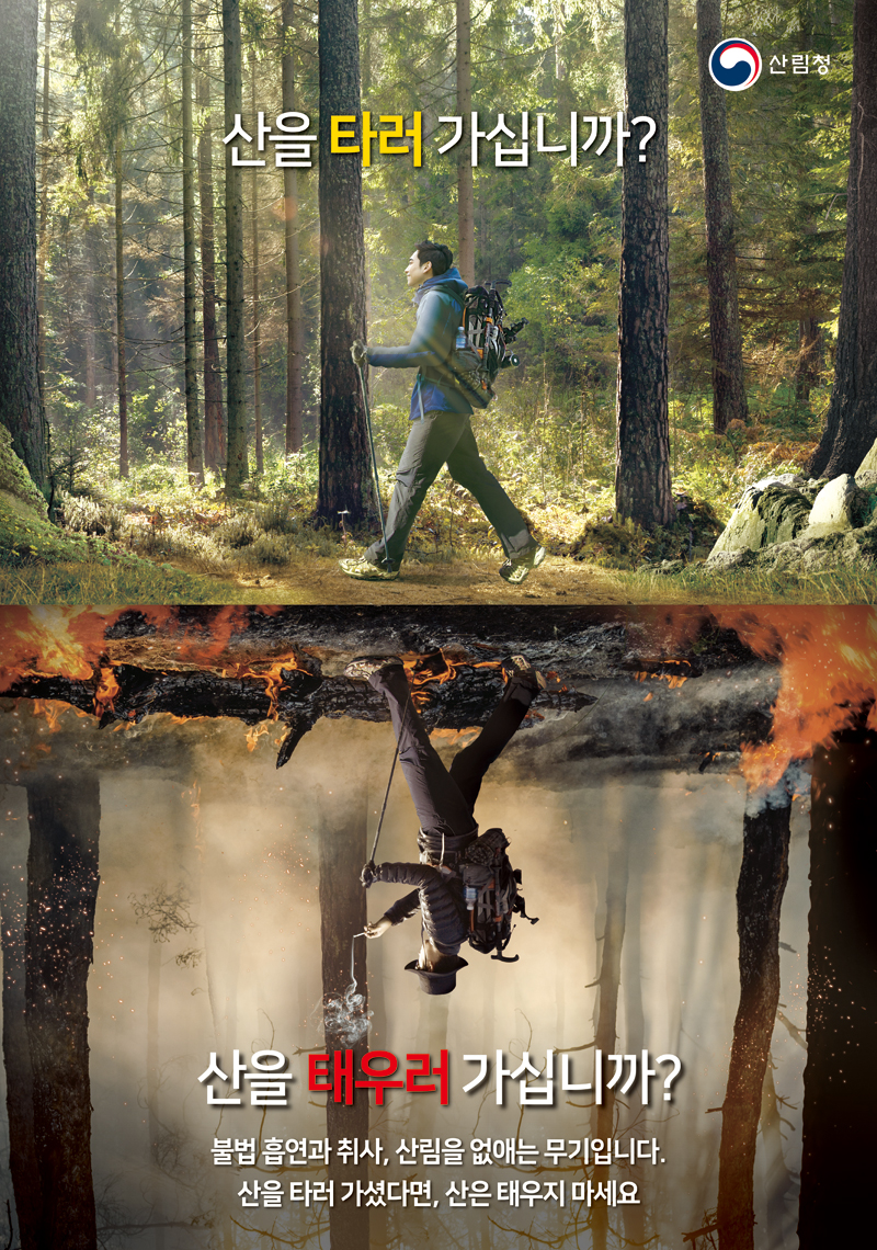 불법 흡연과 취사는 산림을 없애는 무기입니다.